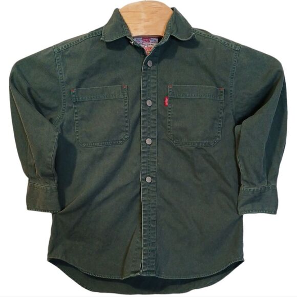 Levi’s VTG Olive Green Button Up Shirt/Shacket Kid's Small/Flaw - Picture 3 of 8